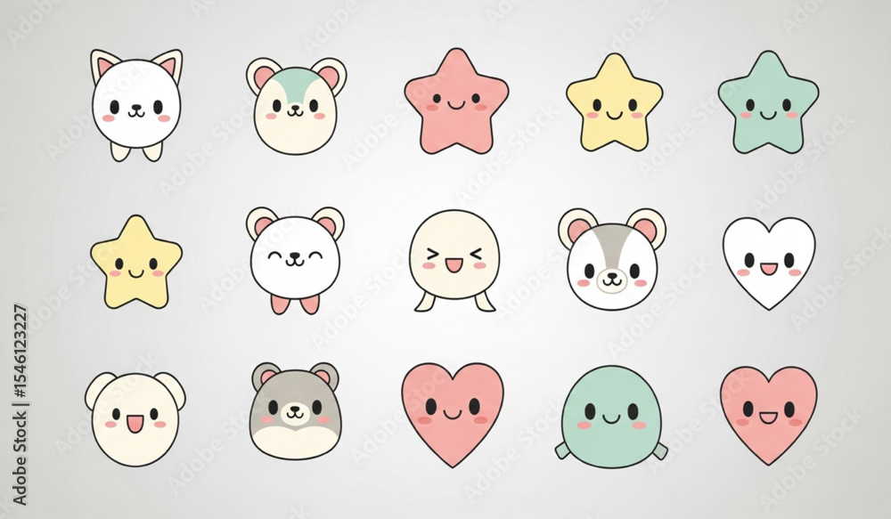 Cute animal and star cartoon characters vector illustration Cute animal and star cartoon characters vector illustration
