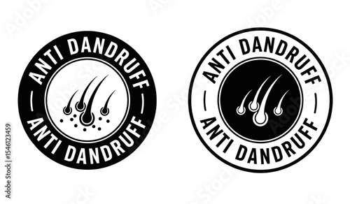 Anti dandruff stamp icon label with hair on white background