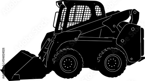 Skid steer loader silhouette black and white construction equipment illustration