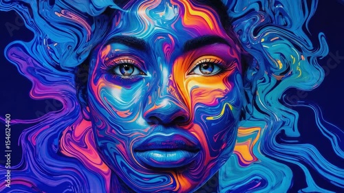 Wallpaper Mural African woman with vibrant psychedelic face paint and flowing strokes Torontodigital.ca