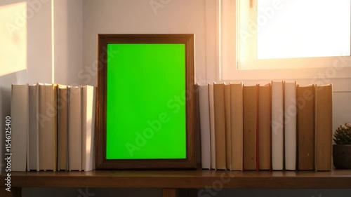 Green screen frame bookshelf mockup