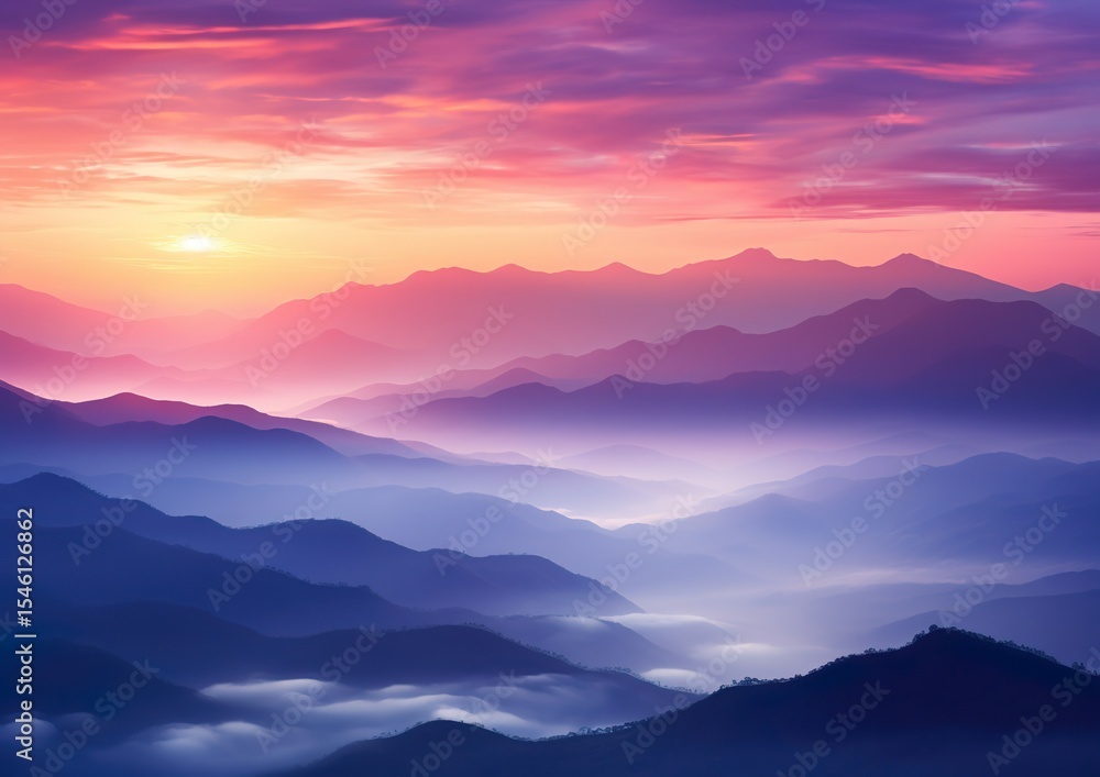 Fototapeta premium Pink and Orange Sunset Over Snowy Plain