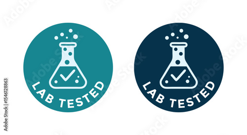 Lab Tested Beaker Checkmark Circle Icon Set Scientific Approval