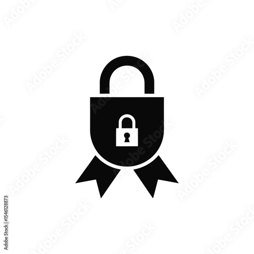 Black Padlock Icon on Award Ribbon Badge Security Symbol