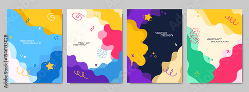 Vector illustration. Colorful childish background. Hand drawng memphis pattern doodle shapes and lines. Design elements for cover, brochure, magazine, poster, flyer. Trendy abstract colorful style