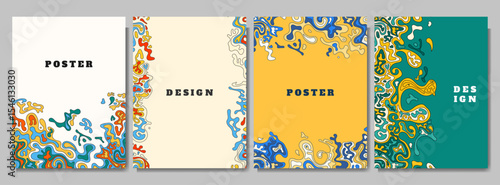 Vector illustration. Flat style hand drawn pattern frame. Trendy color design for poster, book cover, magazine, postcard, layout, flyer, banner template. Chemical concept of bacteria and cells