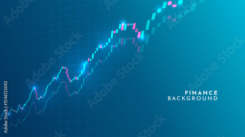 Vector illustration. Trading charts and graphs with glowing bars. Futuristic, tech style background. Design for website template, web banner, horizontal wallpaper. Modern financial data visualization