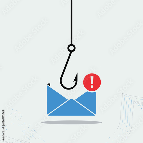 Blue Email Envelope Phishing Hook Red Exclamation Mark
