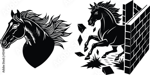 Silhouette of a horse rearing on its hind legs vector on a white background