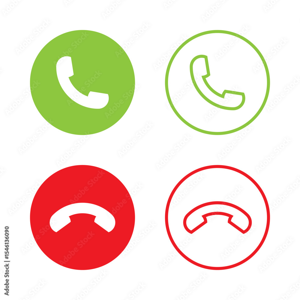Phone Call Icons Green and Red Set Phone Call Icons Green and Red Set