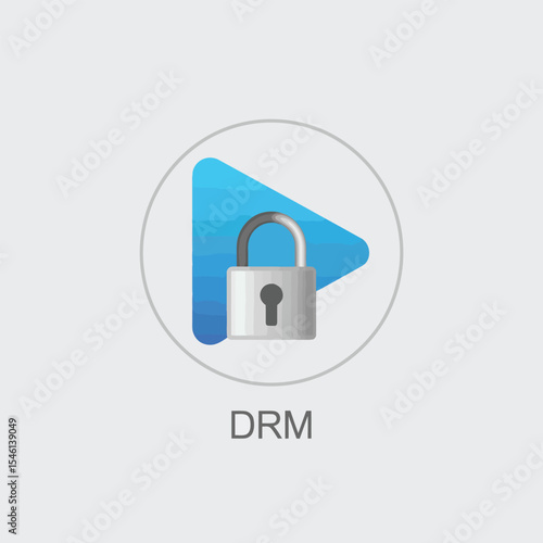 Blue Triangle Play Button with Grey Padlock D R M Icon