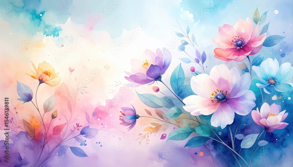 Obraz premium Delicate Watercolor Floral Design Pastel Flowers Artistic Botanical Painting