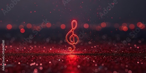 Red music note treble clef glowing symbol on glittery floor