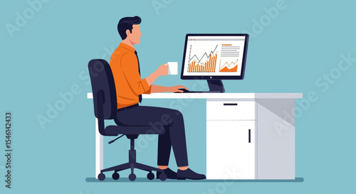 Analyzing Business Data A Professional Using Computer for Financial Growth and Strategic Planning