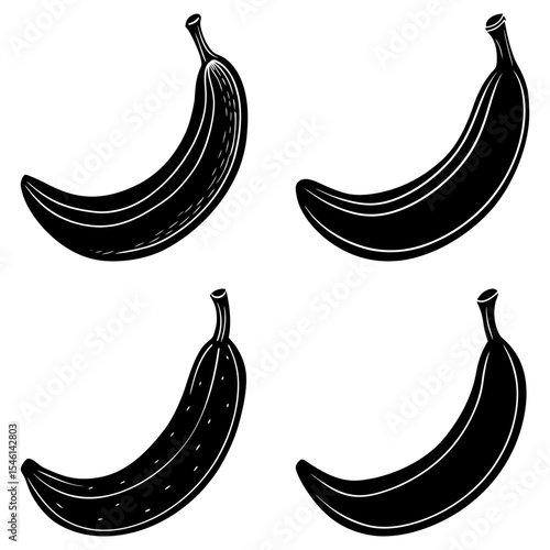 Four black and white banana fruits arranged in a square pattern on a white background vector illustration