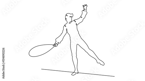 Continuous one line drawing circus artist. Circus. Tightrope walker and equilibrist. Circus performance. One continuous line isolated minimal illustration.Not AI.