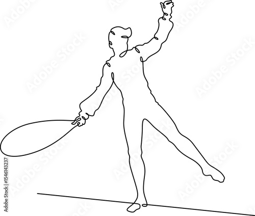 Continuous one line drawing circus artist. Circus. Tightrope walker and equilibrist. Circus performance. One continuous line isolated minimal illustration.Not AI.