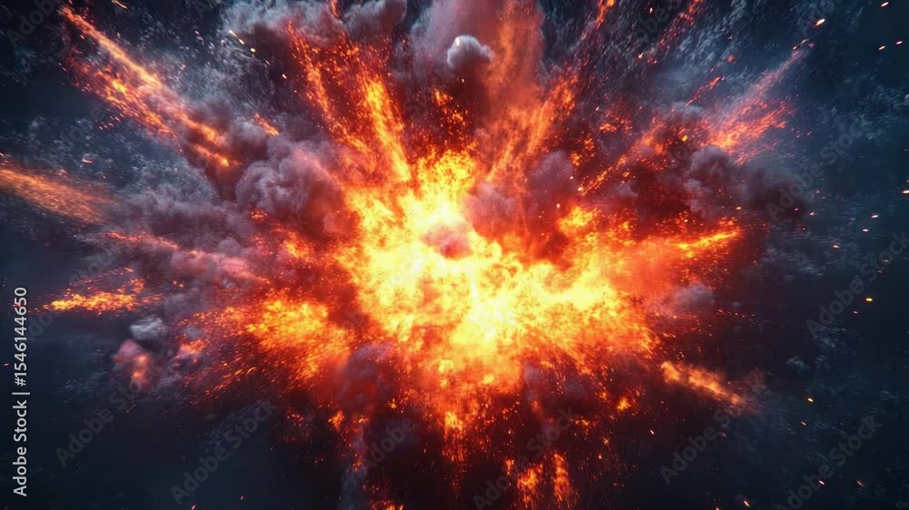 A massive explosion of bright red and orange smoke fills the air A massive explosion of bright red and orange smoke fills the air