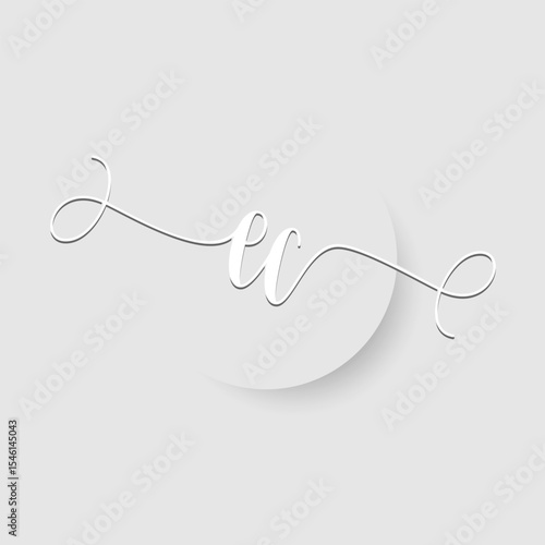 Minimalist EC Letter Monogram in Script Font with Paper Cutout Effect