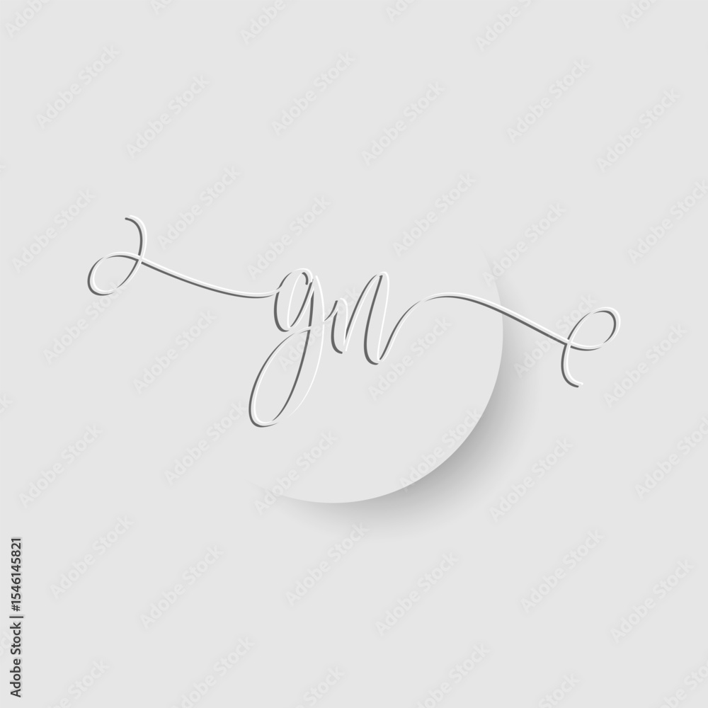 Obraz premium Minimalist GN Letter Monogram in Script Font with Paper Cutout Effect