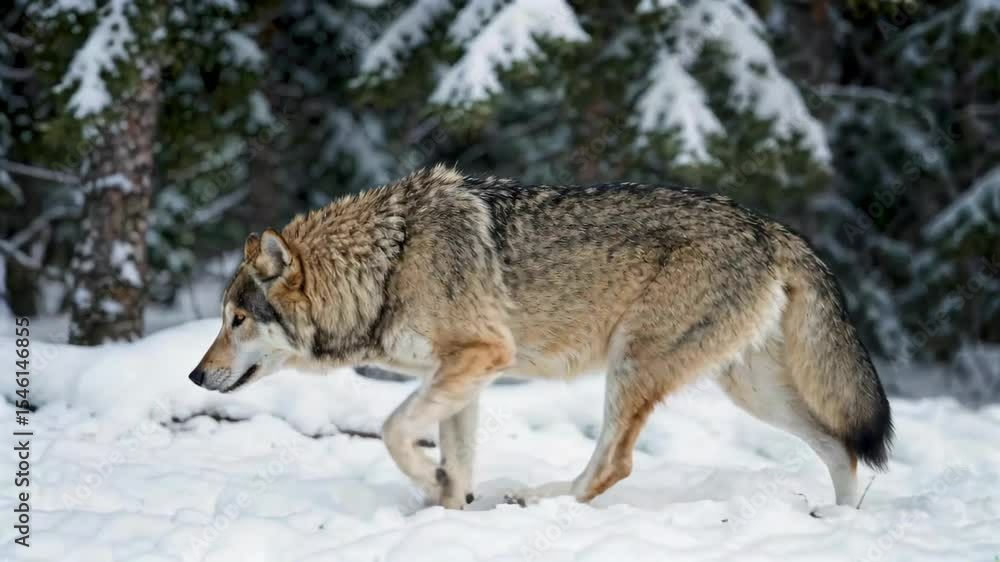 there is a wolf walking in the snow in the woods there is a wolf walking in the snow in the woods