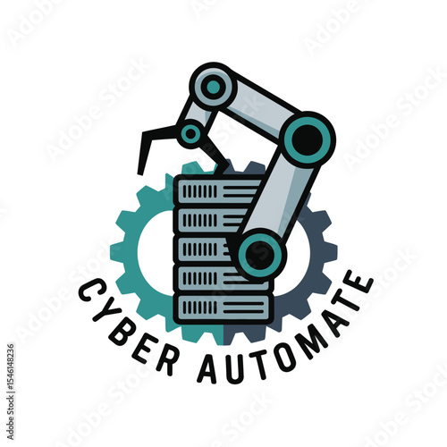 Cyber Automate Robotic Arm Server Data Center Gears Teal Gray