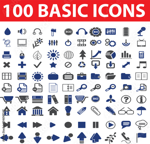 Collection of one hundred basic icons for web and graphic design elements