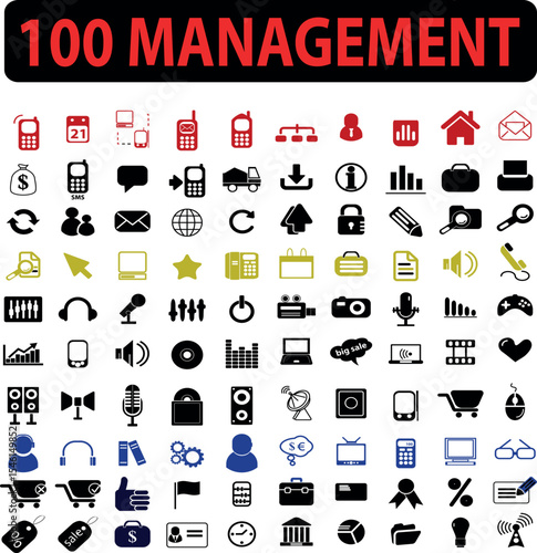 Collection of one hundred management icons for business technology and communication design