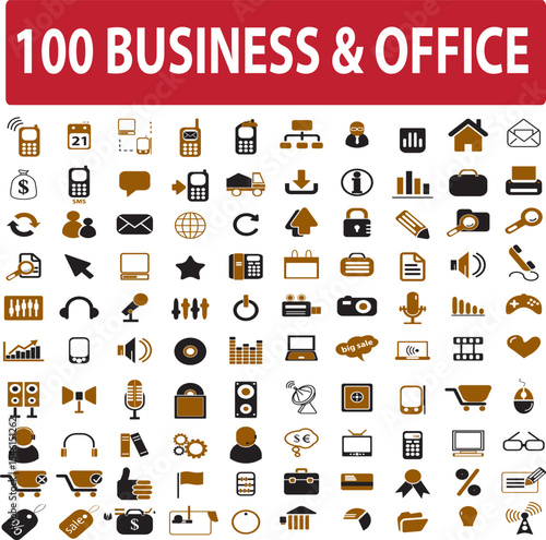 Comprehensive collection of one hundred business and office icons in a modern design