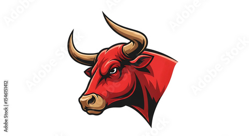 Aggressive Red Bull with Golden Horns on Transparent Background