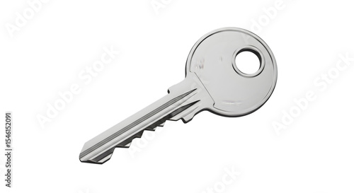 Silver Metal Key Isolated on Transparent Background Close Up
