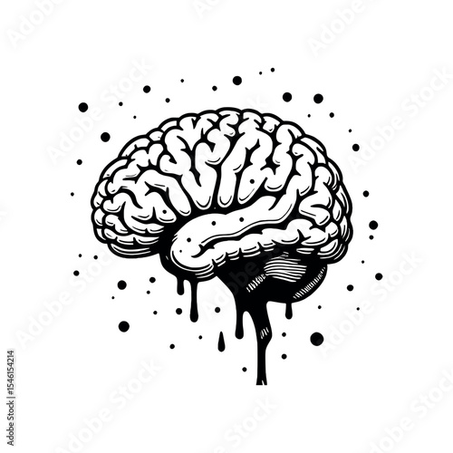 Brain with Dripping Effect and Stars Symbolizing Creativity