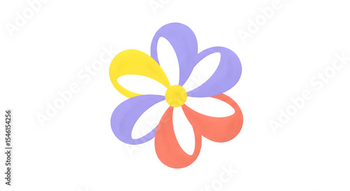 Colorful Flower Illustration Yellow Purple Coral on Transparent Background