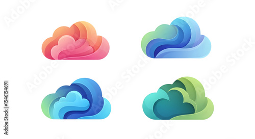 Colorful Cloud Shapes Collection Gradient Vector Design on Transparent Background