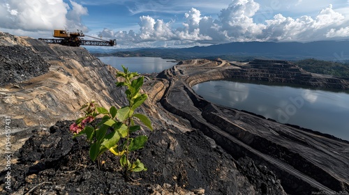 Coal mining operations and environmental impact remote location aerial view industrial landscape photography