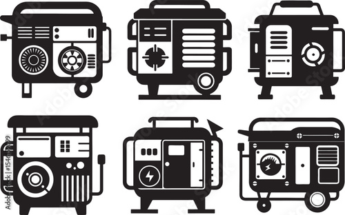set of generator silhouette, black and white silhouette, vector and illustration