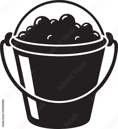 bucket filled with water silhouette, black and white silhouette, vector and illustration