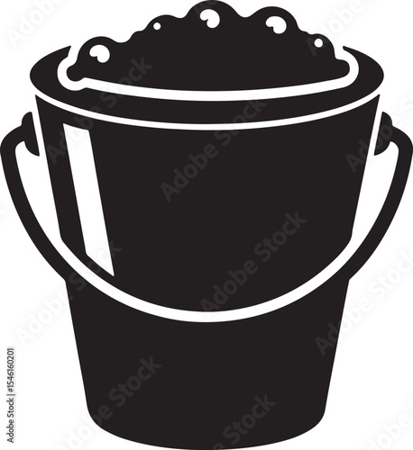 bucket filled with water silhouette, black and white silhouette, vector and illustration