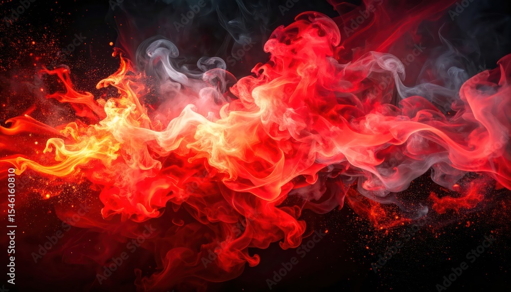 Fototapeta premium Fiery Red and Orange Smoke Wave on Dark Background – Abstract Flame and Vapor Art Design