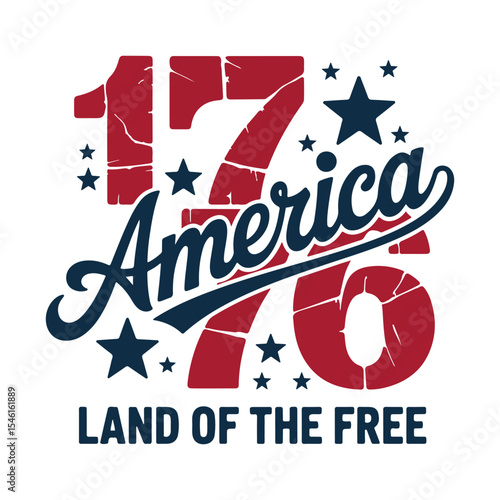 1776 america land of the free T shirt Design. 4th of July T shirt Design. America 1776 Land of the Free. Patriotic USA Independence Day Design with Stars & Vintage  T shirt Design