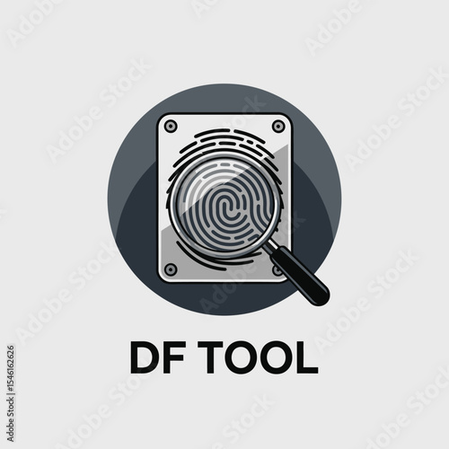 Fingerprint Analysis Magnifying Glass Grey Scale Icon D F Tool