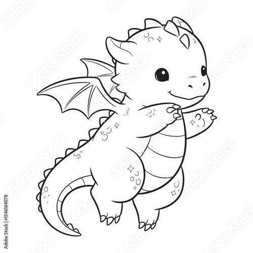 Cute Cartoon Baby Dragon Flying Line Art Illustration