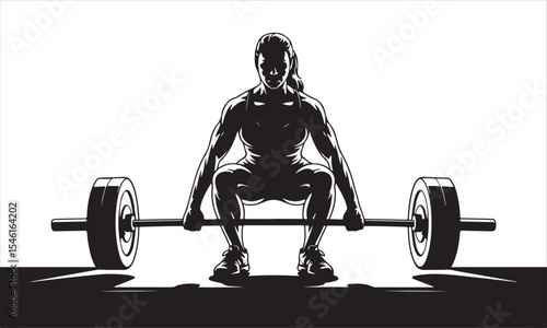 Silhouette of female weightlifter deadlifting