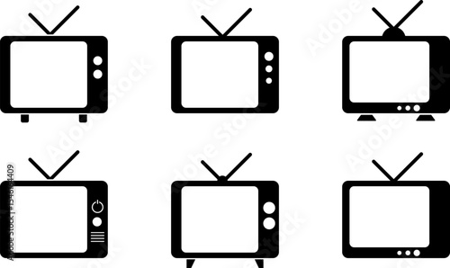 classic tv icon set. representing vintage media. Computer monitor icon. Television sign.  communications tower
