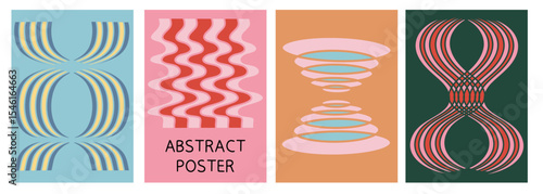 Modern Bold Colorful Poster Background Vector Set. Cover Template Vibrant Geometric Wavy Shapes. For Social Media, Cover, Banner, Flyer