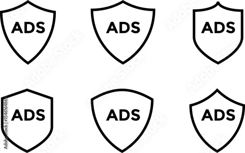 ads protection icon set. shield ads icons. advertisements safety sign
