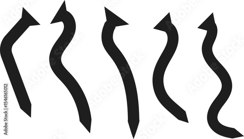 Broken bent nails icon set. Carpentry concept sign. curved and hammered into wall. Repair hardware. Driven in wall curved objects
