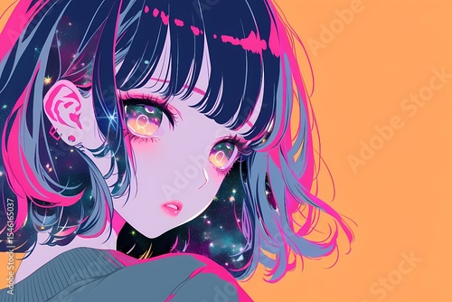 ポップなカラーリングのキャラクターデザイン（アニメ・イラスト・壁紙・コピースペース）