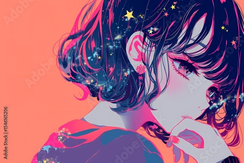 ポップなカラーリングのキャラクターデザイン（アニメ・イラスト・壁紙・コピースペース）