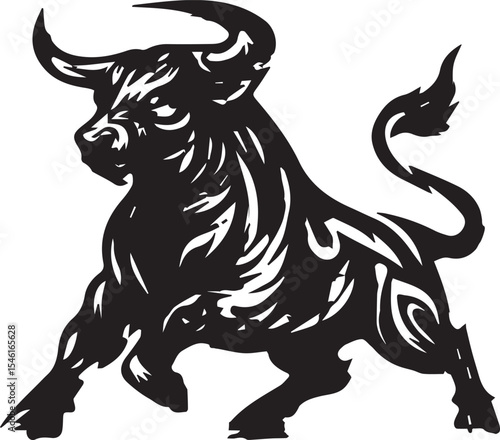 This powerful "Charging Bull" illustration captures the raw strength and intensity of a bull in a dynamic pose, ready to charge. The intricate detailing on its fur and musculature emphasizes its formi